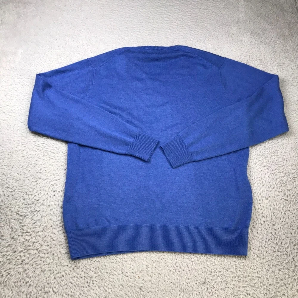 Peter Millar Sweater Mens L Blue Silk Cotton Cashmere Knit V Neck Pullover *Flaw